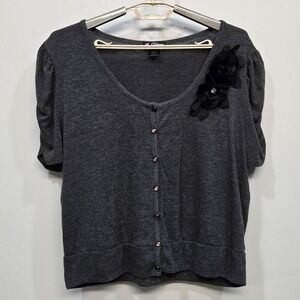 Love Delirious Shirt Top Plus Size 3X Gray Puff Sleeve Floral Applique Coquette